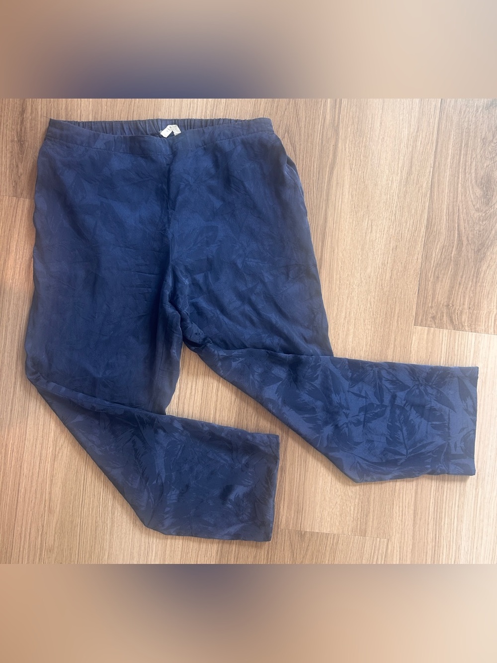 6397 Navy Blue 100% Silk Cropped Pull On Pants Trousers Small Flaw